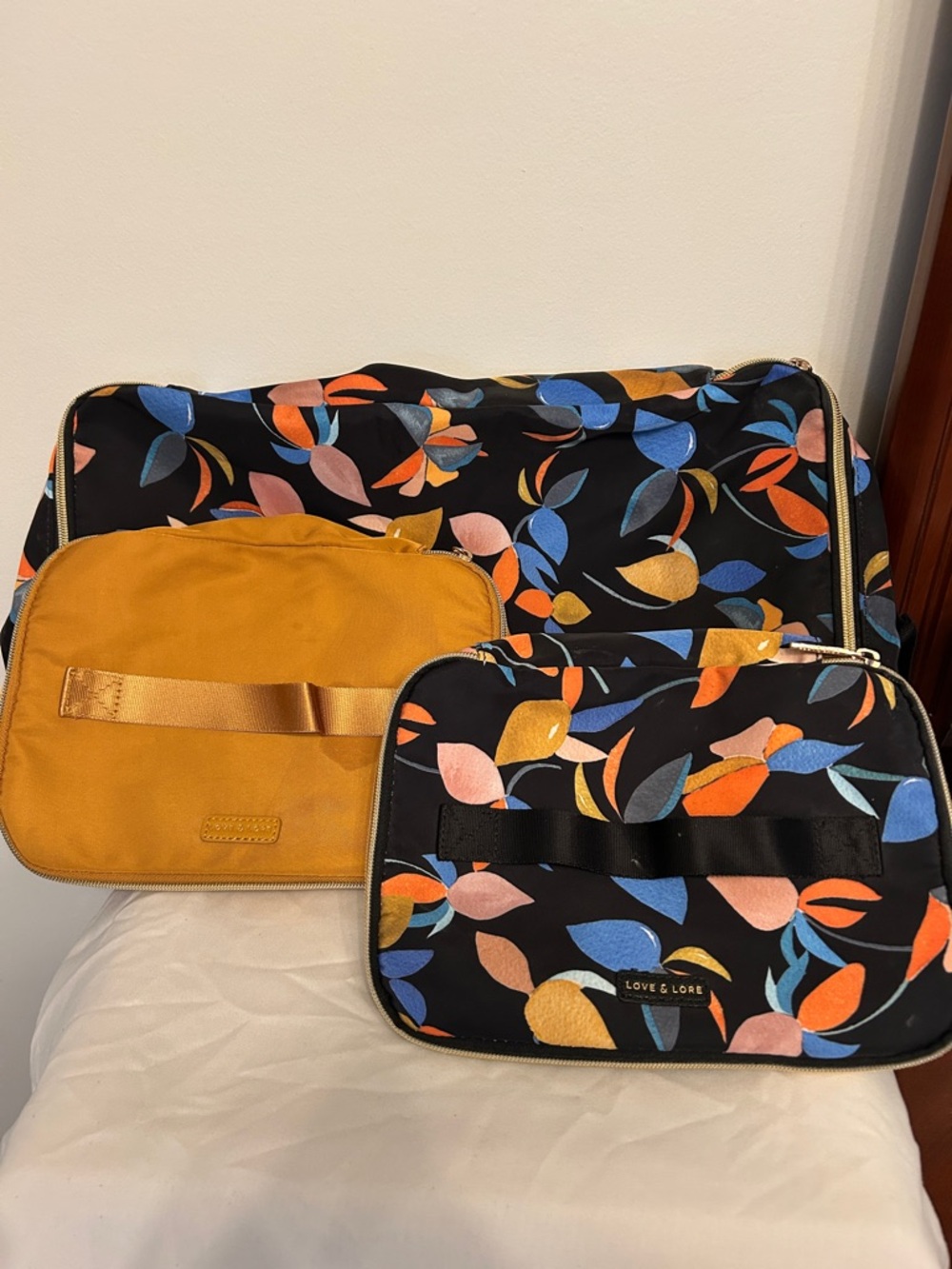 Love & Lore Black Floral Travel Packing Cubes Set with Mustard Accent